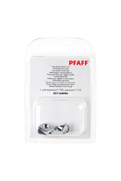 PFAFF Freihand-Rulerfuß L + Expect 720 in vollständiger Originalverpackung von vorne mit sichtbarem Nähfuß