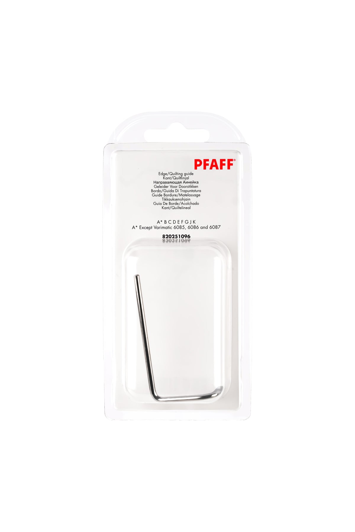 PFAFF J K L Edge-Guiding Ruler in its original, complete packaging, with the metal ruler visible from the front