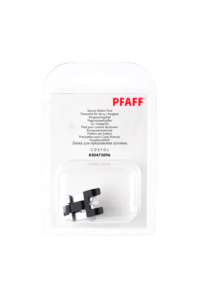 PFAFF Knopfannähfuß J K L in vollständiger Originalverpackung von vorne mit sichtbarem Nähfuß