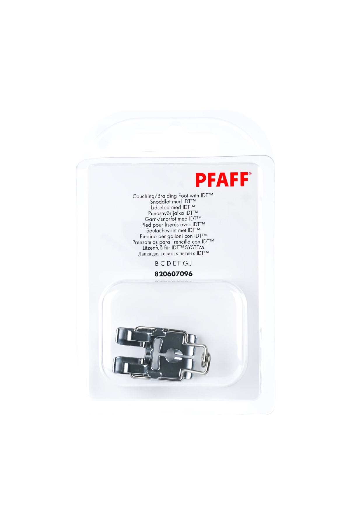 PFAFF Litzenfuß für IDT-System J K L in vollständiger Originalverpackung von vorne mit sichtbarem Nähfuß