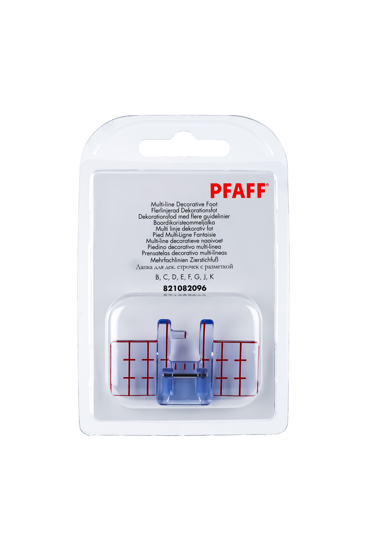 PFAFF Mehrfachlinien-Zierstichfuß J K L in Originalverpackung von vorne