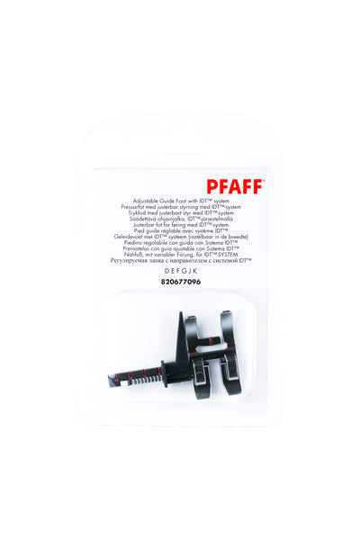 PFAFF Pied-de-biche à guidage variable pour le système IDT J K, dans son emballage d'origine complet, avec le pied-de-biche visible de face