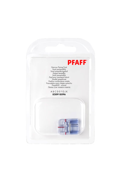 PFAFF smal paspel-fod J K L i komplet originalemballage, set forfra med synlig syfod