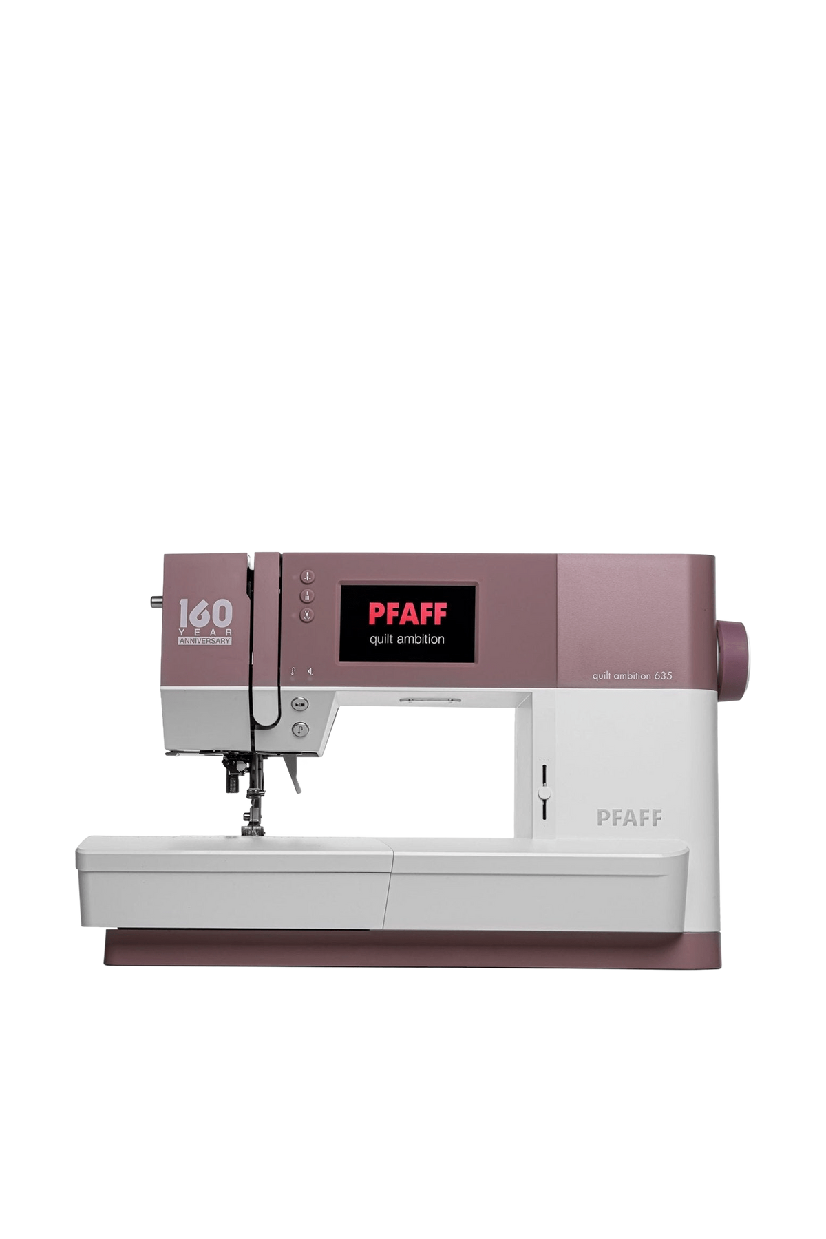 PFAFF quilt ambition 635 Nähmaschine in gerader Frontansicht, freigestellt ohne Bodenschatten