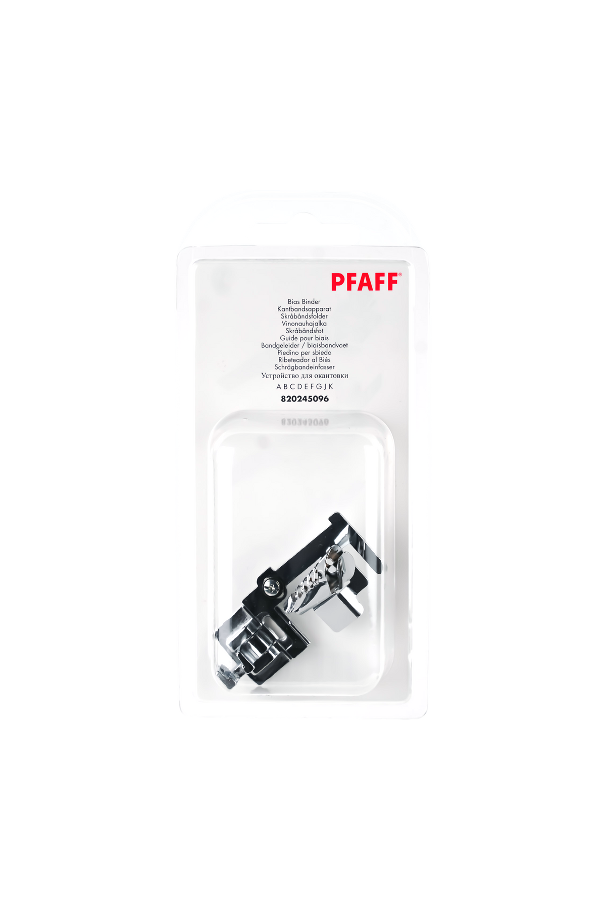 PFAFF Schrägbandeinfasser J K L in vollständiger Originalverpackung von vorne mit sichtbarem Nähfuß