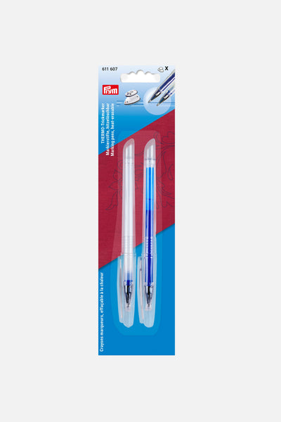PRYM THERMO-Trickmarker (hitzelöschbar) in der Originalverpackung – 2er-Set mit blauem und weißem Markierstift.