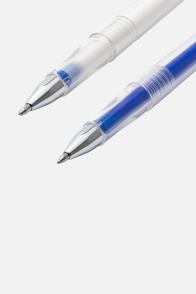 Nahaufnahme der Schreibspitzen der PRYM THERMO-Trickmarker – detailreiche Ansicht der Stiftspitzen (weiß und blau).