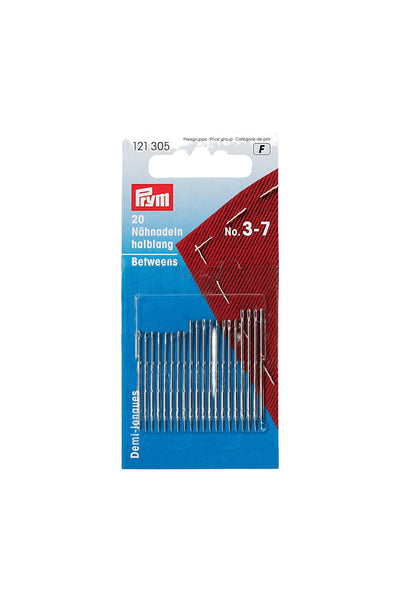 PRYM Nähnadeln halblang Nr. 3-7 (20 Stück) in vollständiger Produktansicht, in Adobe Photoshop freigestellt ohne Schatten