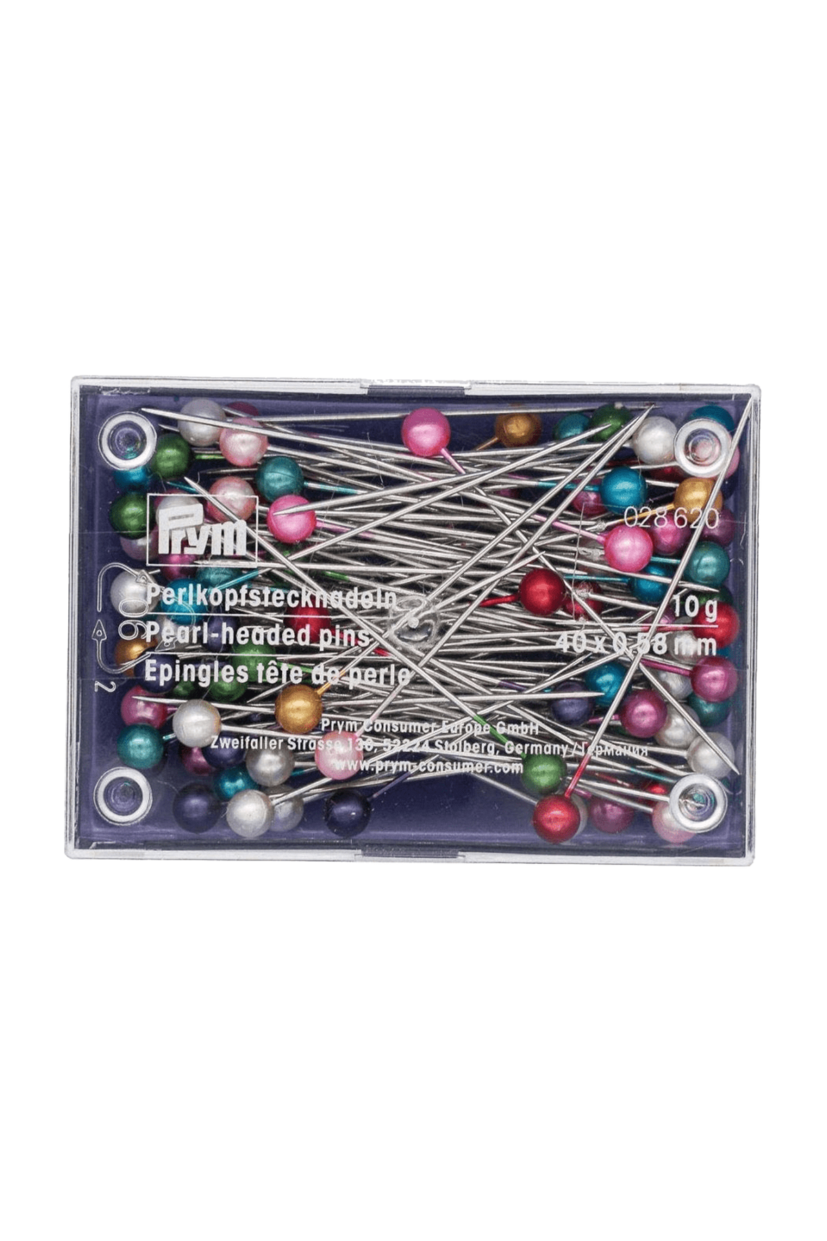 PRYM Perlkopfstecknadeln in vollständiger Produktansicht, in Adobe Photoshop freigestellt ohne Schatten
