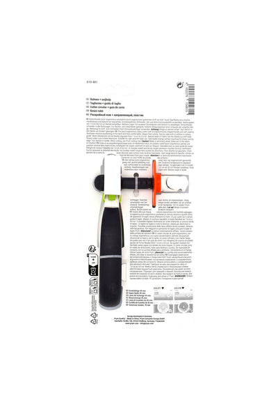PRYM Rollschneider Ergonomics 45 mm mit Zuschneidehilfe – Verpackungsrückseite