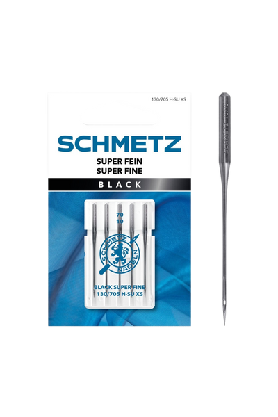 SCHMETZ Black Super Fein-Nadel 70 in vollständiger Frontansicht der Verpackung mit freigestellter Euroloch-Aussparung