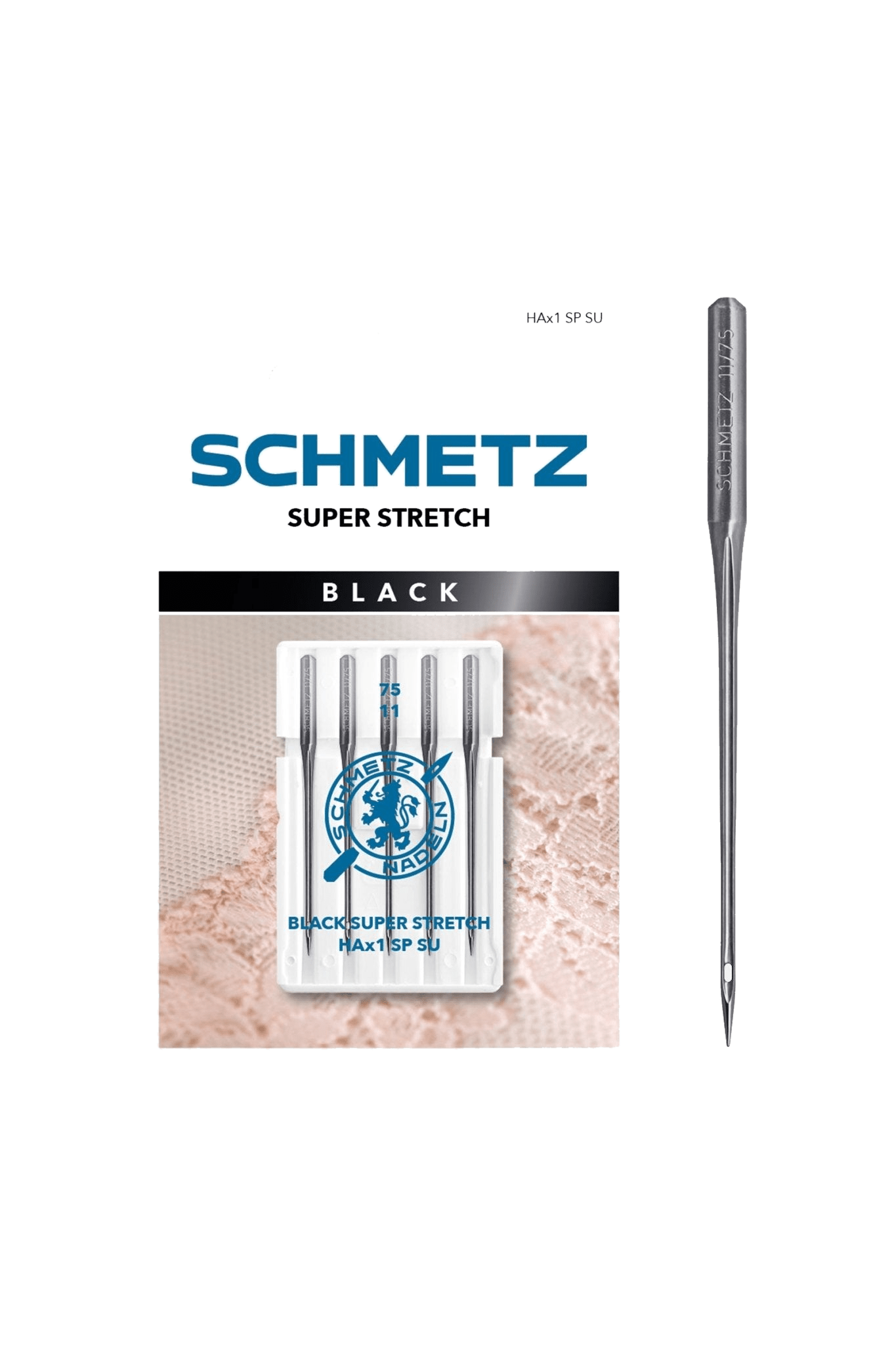 Schmetz BLACK Super Stretch-Nadel Stärke 75 / System HAx1 SP SU in Produktansicht