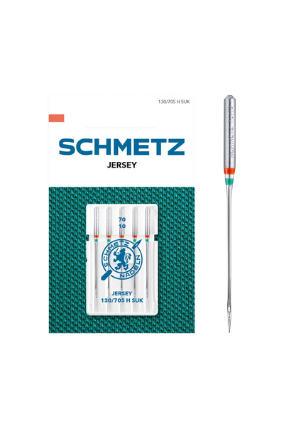 Schmetz Jersey / System 130 / 705 H SUK in vollständiger Frontansicht der Verpackung mit freigestellter Euroloch-Aussparung
