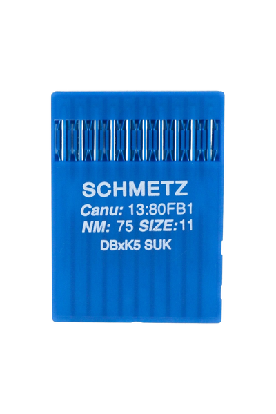 Schmetz SUK-Nadel Stärke 75 / System DBxK5 in vollständiger Produktansicht, in Adobe Photoshop freigestellt ohne Schatten