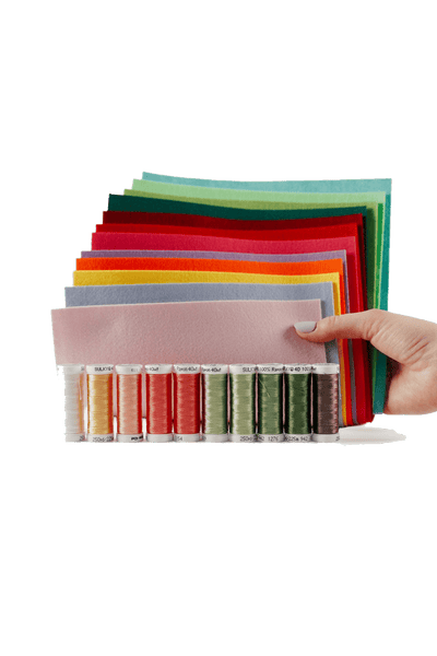 Set: 12 Bögen Stickfilz + 10 Stickgarn (Rayon 40, Snap), vue du produit