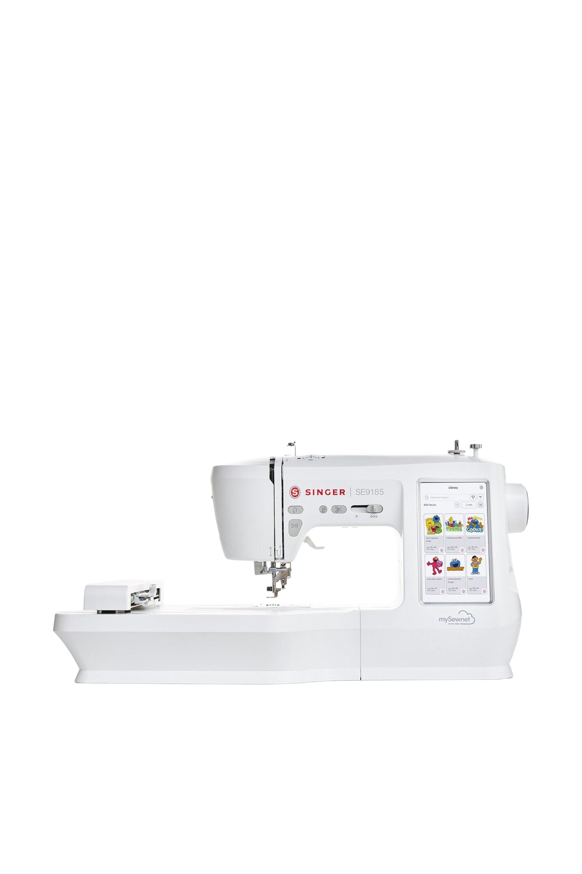 SINGER SE9185 Sewing & Embroidery Machine with Video Tutorial, shown in a straight front view, isolated without a ground shadow