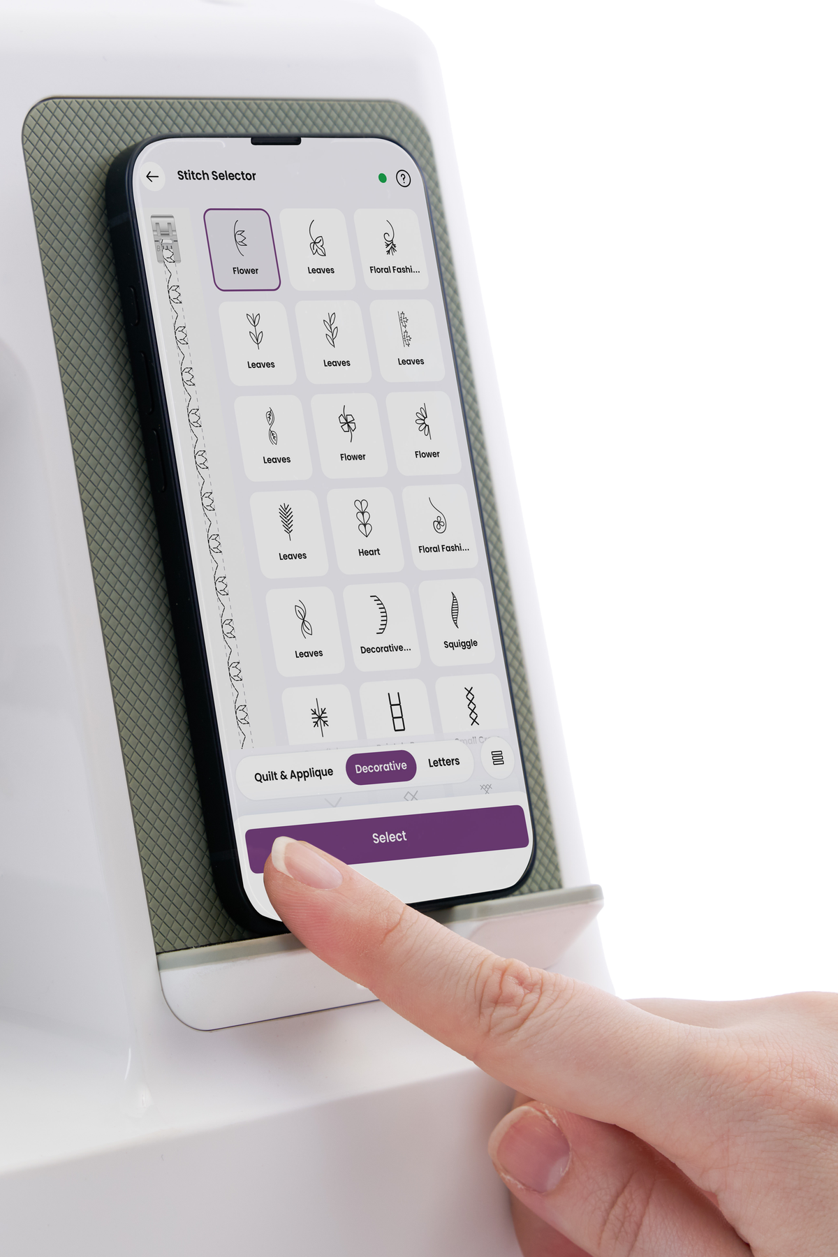 Stichauswahl in der CREATIVATE App an der SINGER Smart Heavy Duty 9125.