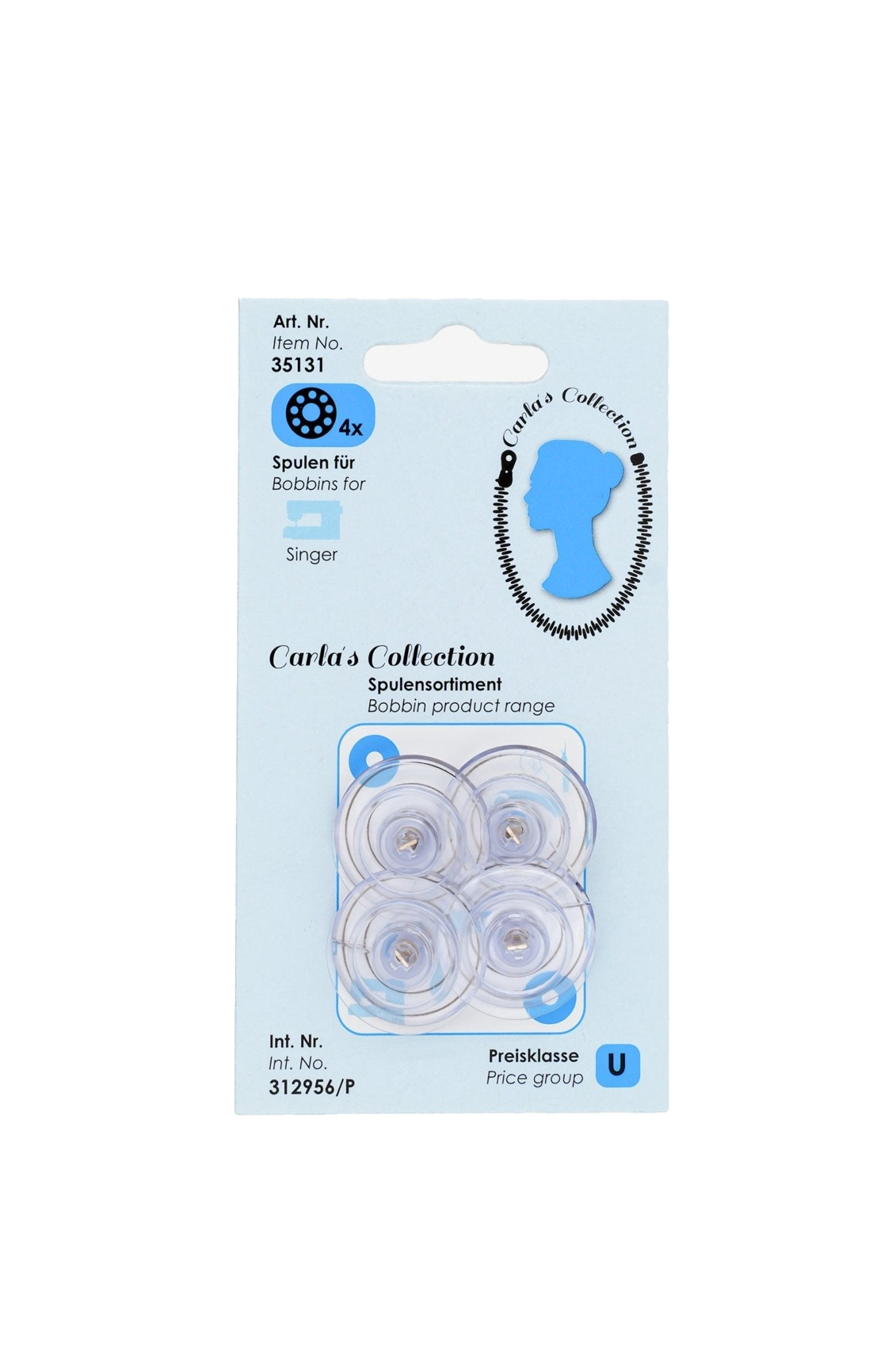 Carlas Collection Spulen für Singer mit Metallstift in Produktansicht