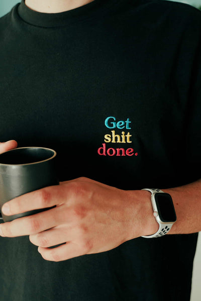 Stickgarn in 3 Farben für Stickdatei Spruch »Get shit done.«