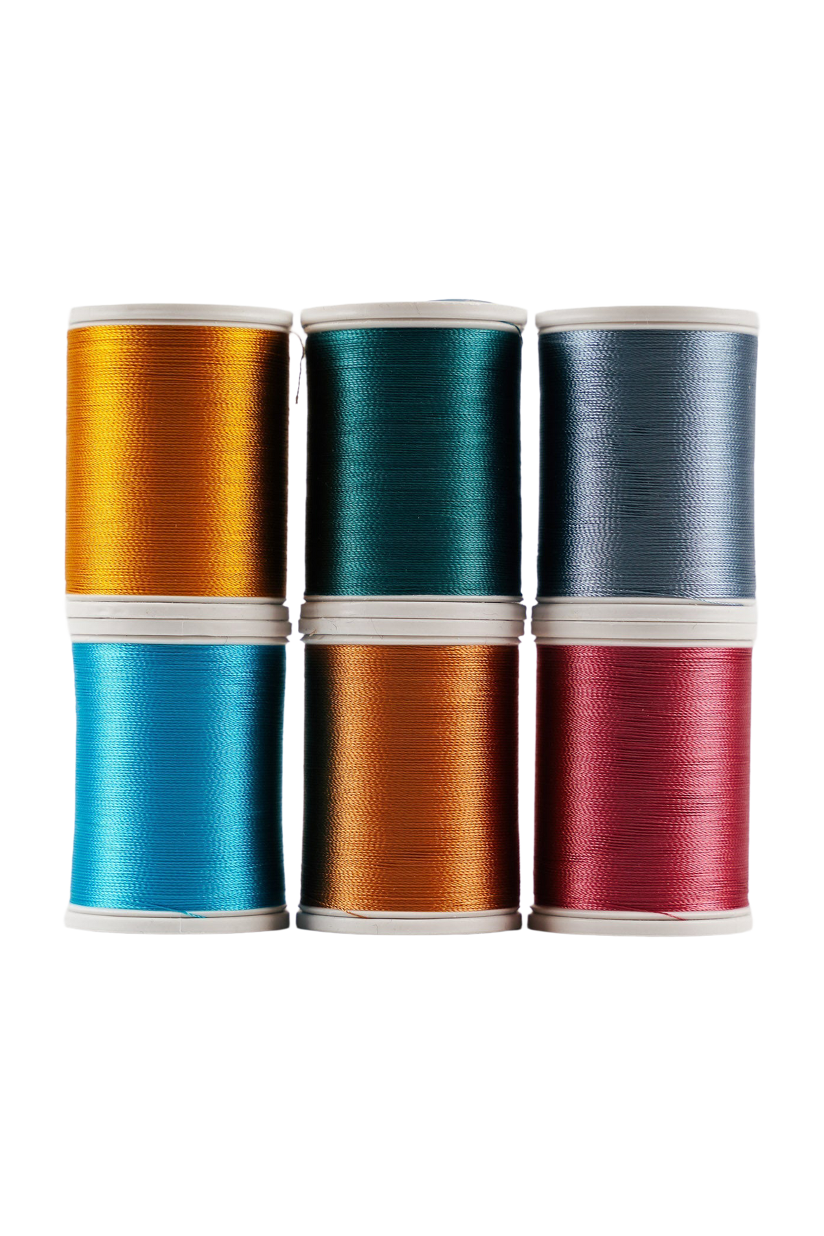 Sechs SULKY Rayon 40 Garnspulen des Sets MODERN COLOR in Türkis, Gold, Grau und Pink