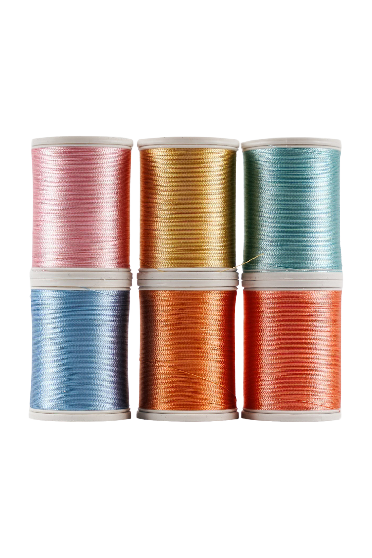 Six bobines de fil SULKY Rayon 40 de la collection TOYBOX, en rose, doré, bleu et orange