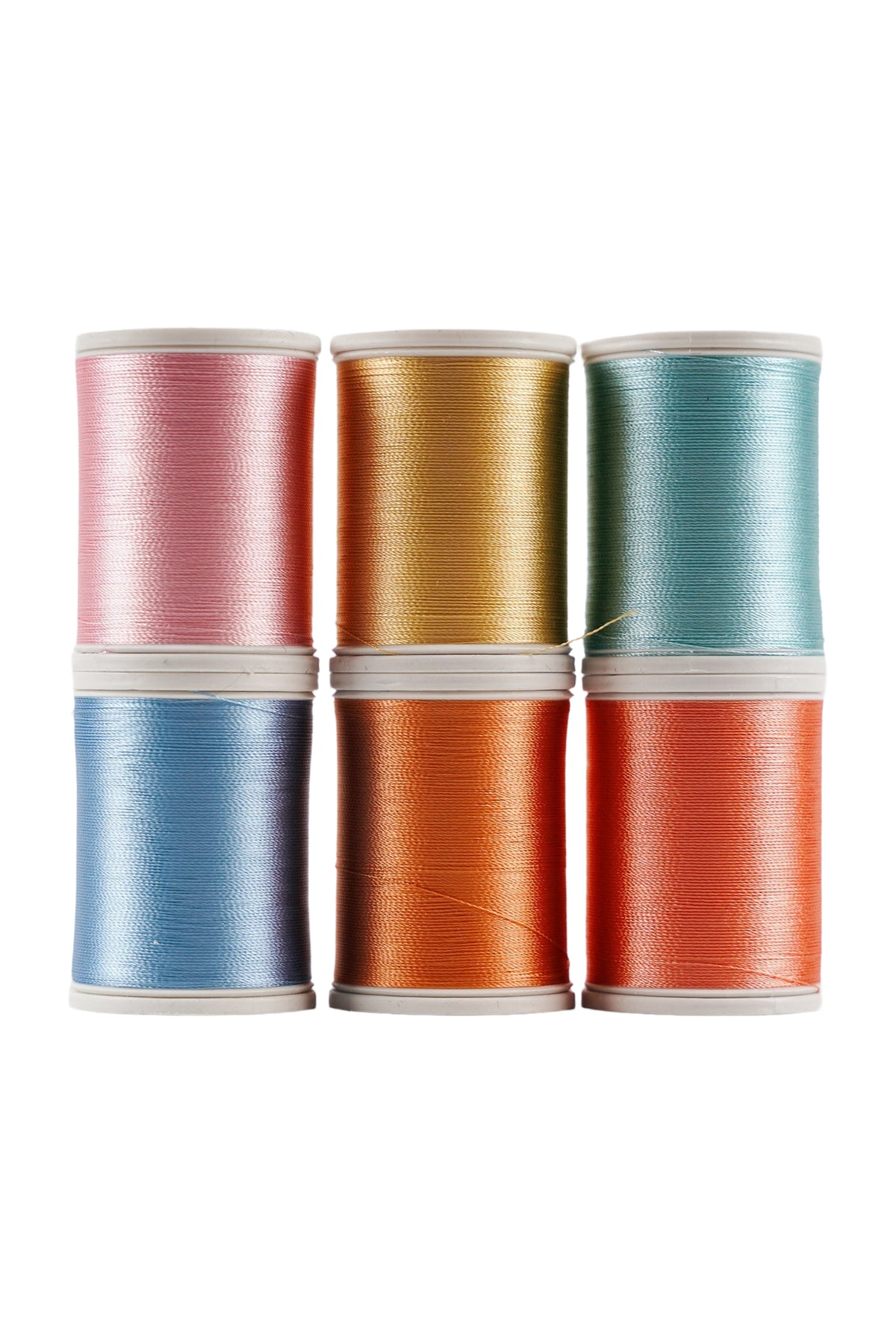 Six SULKY Rayon 40 spools from the TOYBOX set in pink, gold, blue, and orange