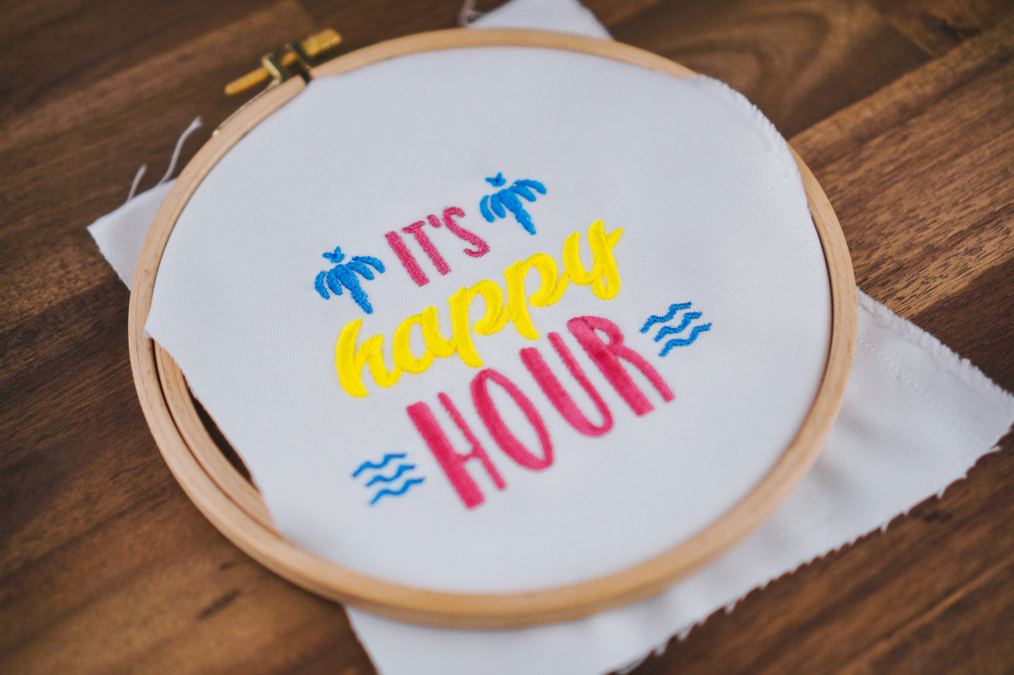 embroidery design Happy Hour (example of application)